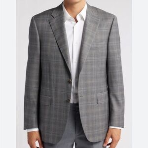 Canali Single Breasted Wool Plaid Blazer 56 EU 44 USGray Blue Made in Italy